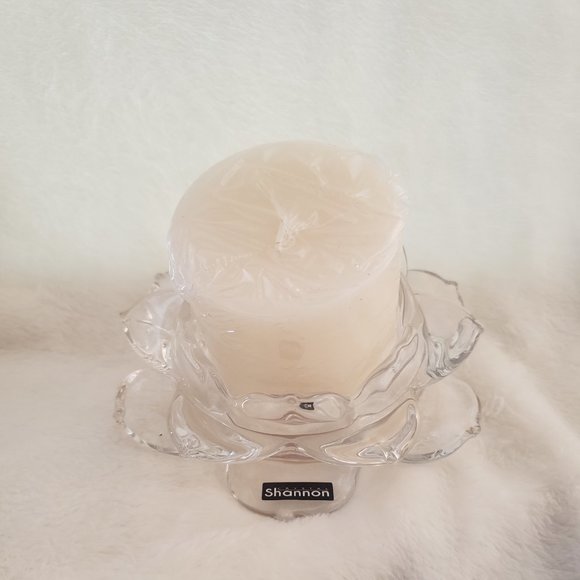 New Godinger Shannon Bohemian Crystal Lotus Pillar Candle Holder - Picture 2 of 7